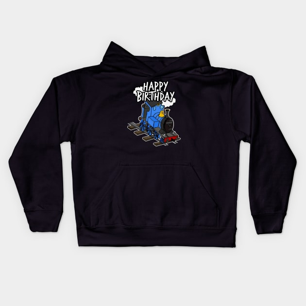 Birthday Train Steam Locomotive Railway Model Railroad (Blue) Kids Hoodie by doodlerob